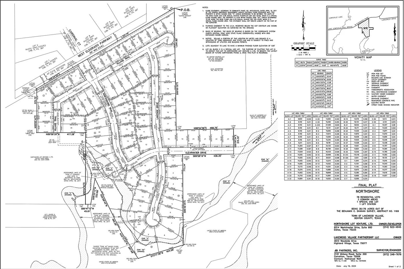 Final plat of Northshore in the Town of Lakewood Village, Denton County, Texas
